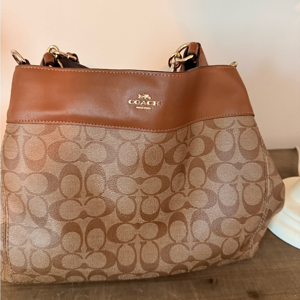 Coach Tan & Brown Signature Canvas Shoulder Bag